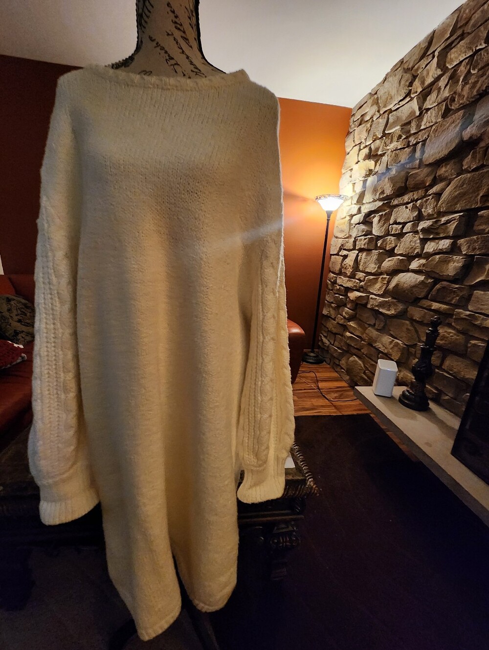 torrid Cream Scoop-Neck Cable Sleeve Sweater Dress